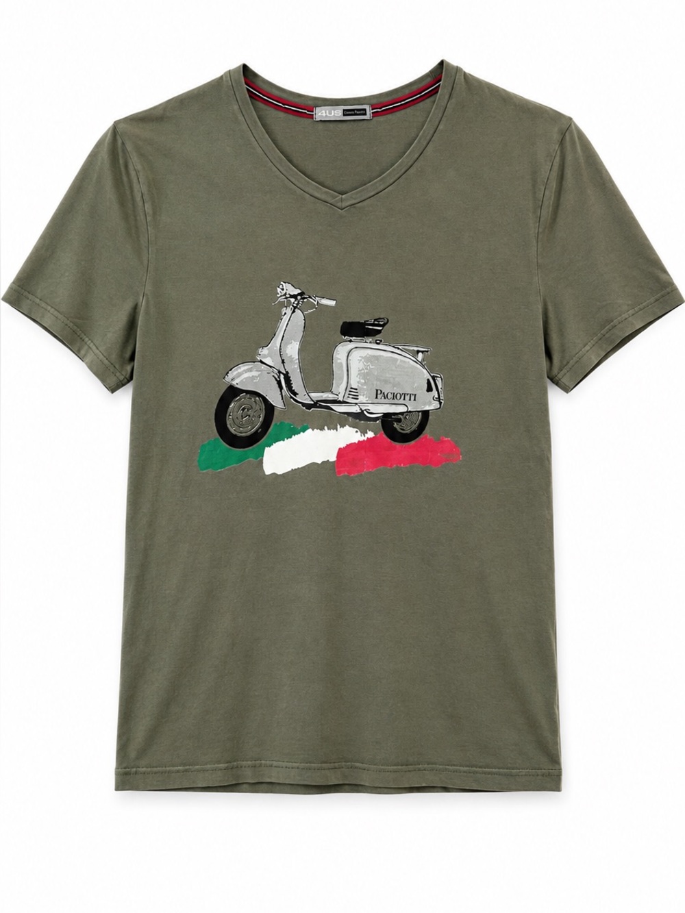 VTG Cesare Paciotti 4US Scooter Graphic Tee Made in Italy Olive Sz 46/S